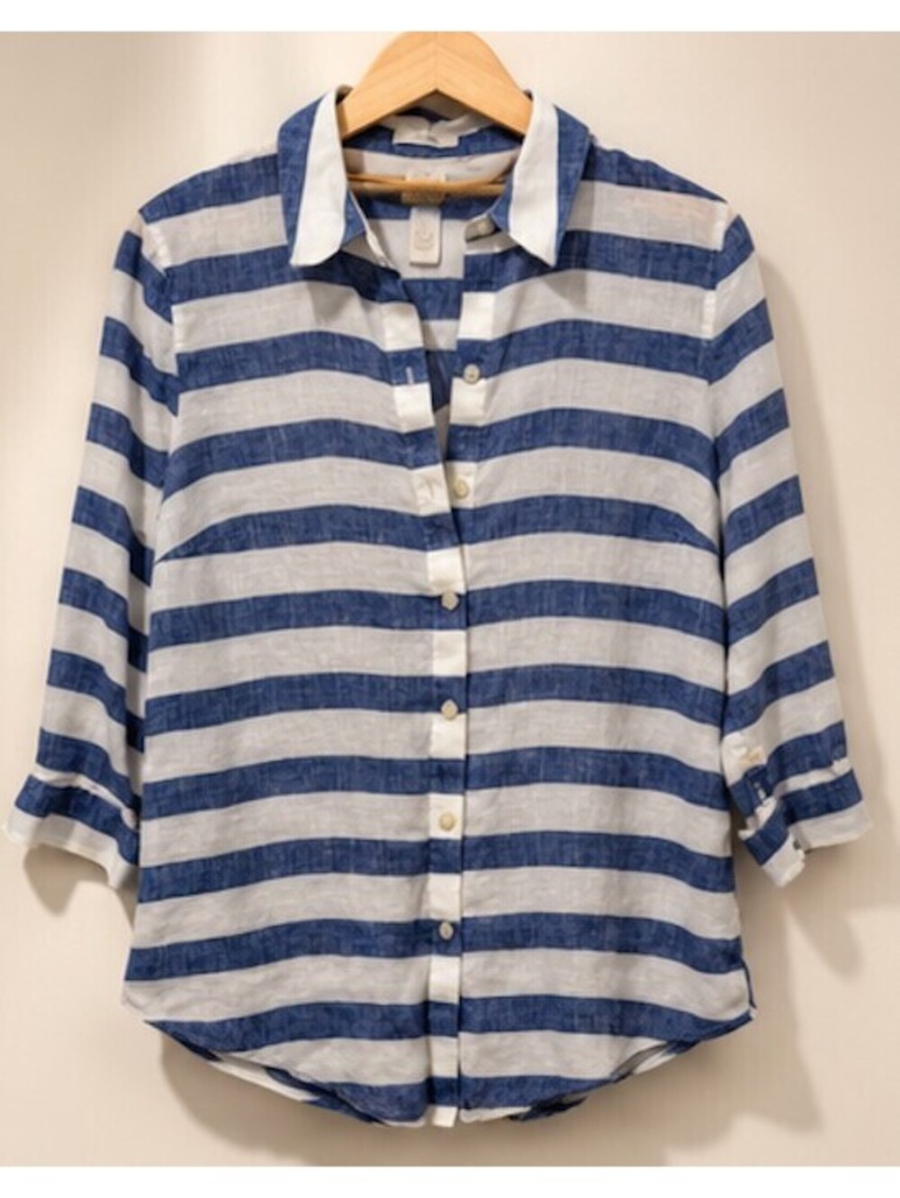Chico's Blue and White Striped Button-Up Shirt